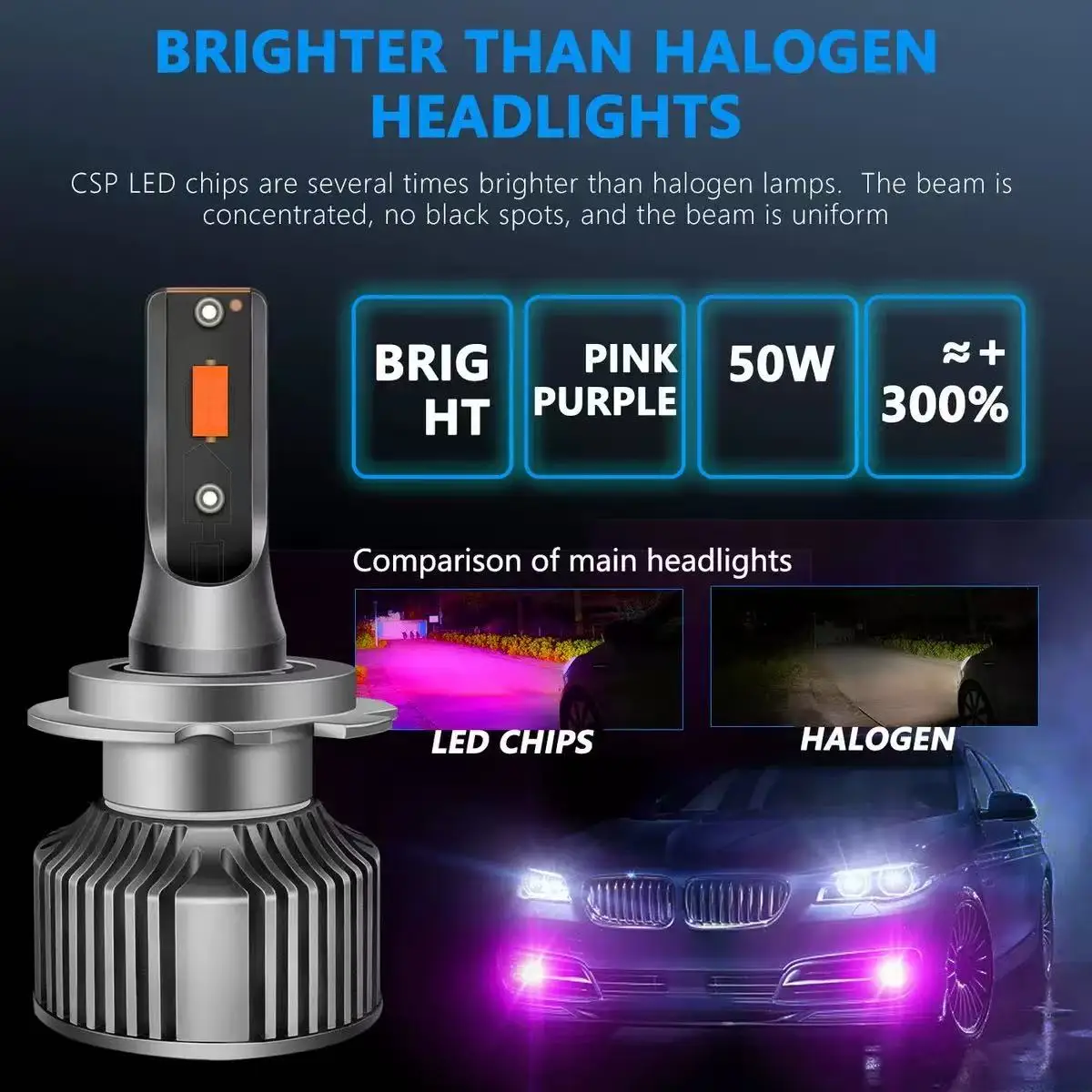 880 881 LED المصباح لمبة H19 H18 H11 H7 H3 ضوء السيارة 4300K 6000K 12V 50W 9007 9004 HB5 HB1 مصابيح السيارات عالية الطاقة