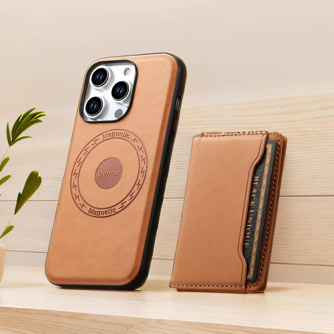 

2in1 Magnetic Magsafe Card Holder Luxury Cowhide Leather Phone Case For iPhone 12 13 14 15 Pro Max 15Plus Removable Wallet Cover