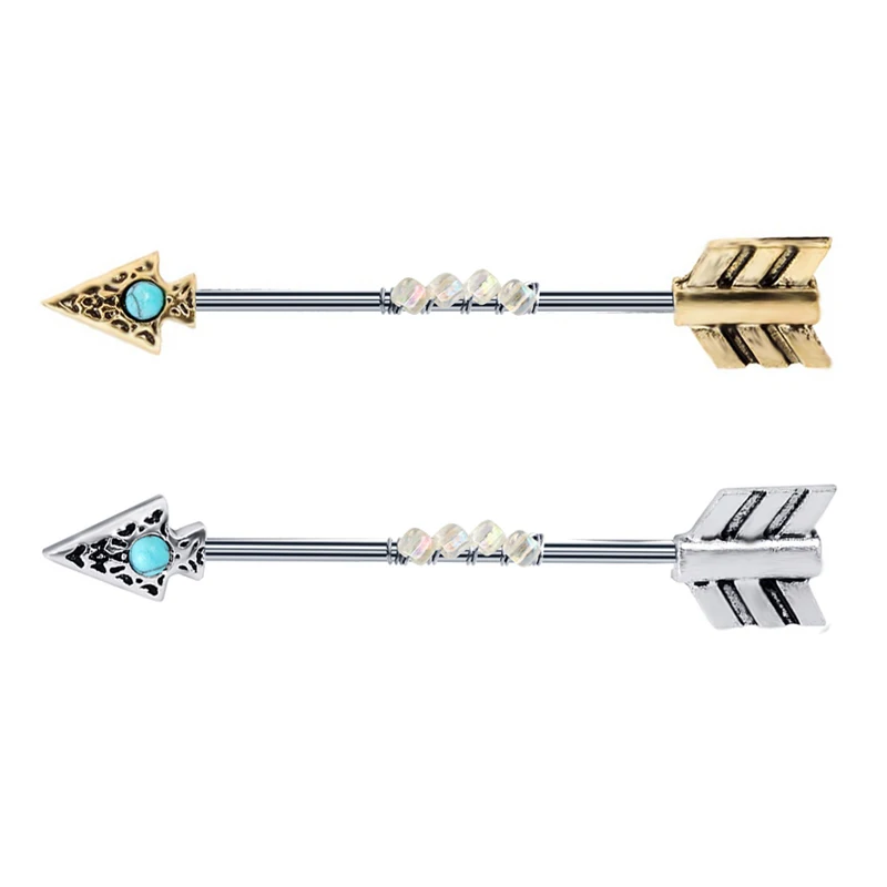 

wholesales 2 color 38mm 14g industrial barbell arrow new style industrial piercing earrings cartilage helix barbell set mix 2 co