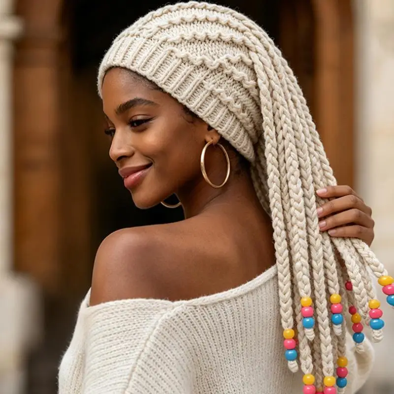Unisex False Braid Dreadlock Wig Beanie Caps Knit Braid Hat Handmade Crochet Hat Rasta Jamaica Cosplay Party Headwear