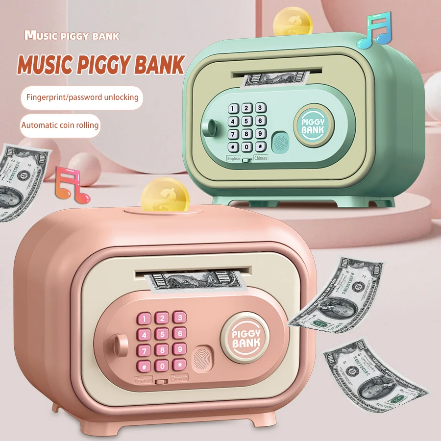 Hucha de dibujos animados para niños, moneda automática con ruedas, contraseña de huella digital, caja de dinero con desbloqueo, juguetes para juego de imitación, regalos para niño y niña