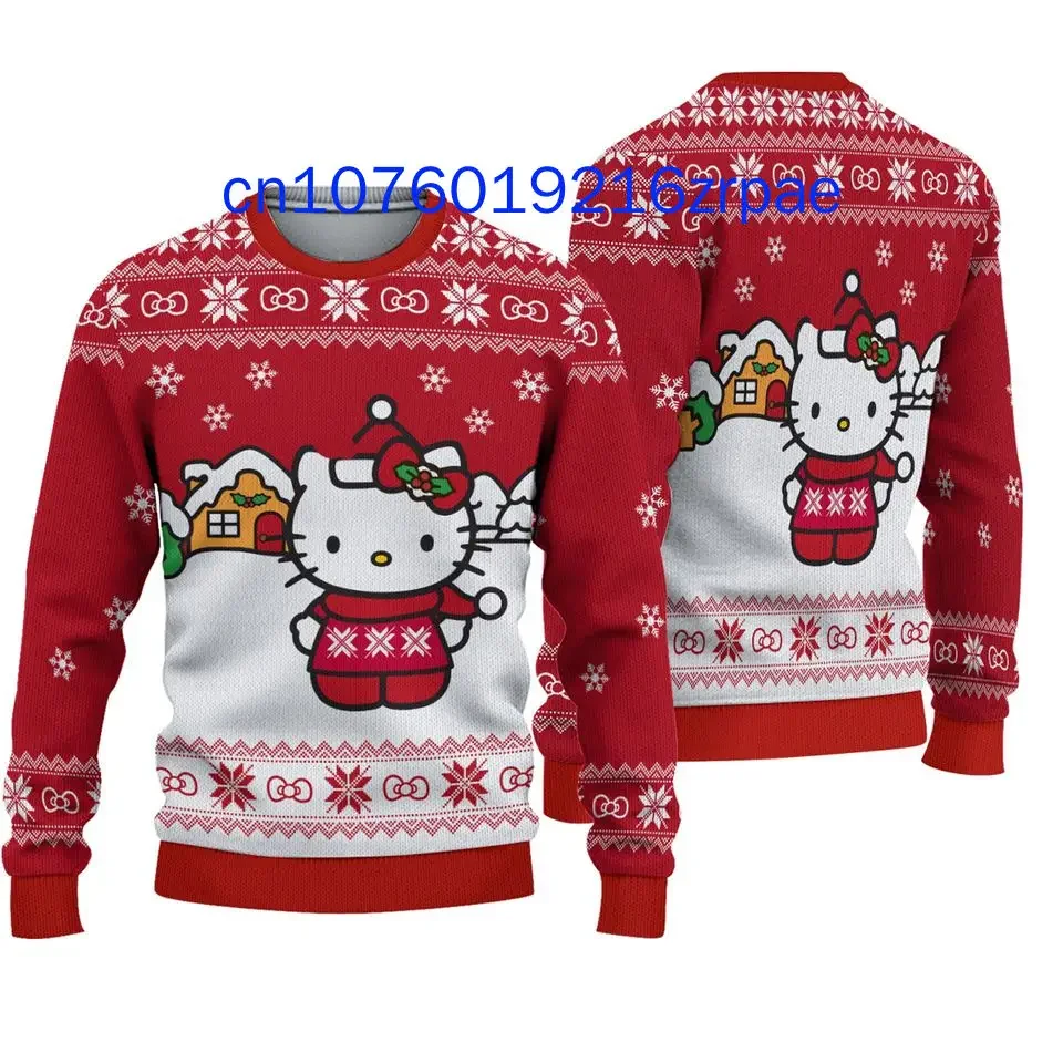 2024 novo natal hello kitty suéter feio masculino e feminino casual desenho animado moletom de natal