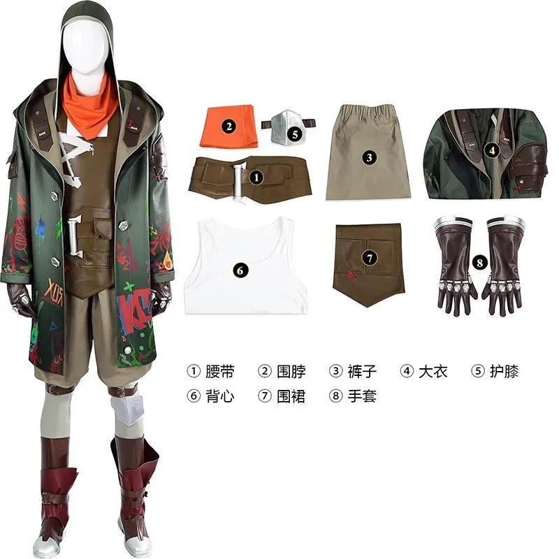 Anime ekko cosplay jogo lol arcane cosplay traje peruca branca máscara terno dos homens sapatos casaco natal Holloween roleplay personalizado