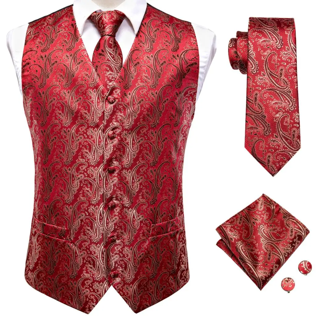 

Hi-Tie Mens Vest Tie Hankerchief Cufflinks Set Jacquard Silk Dress Suit Waistcoat Jacket Necktie for Male Wedding Business Gift