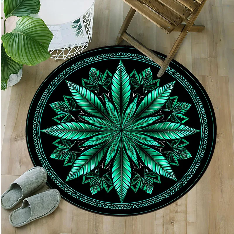 

Хрустальный бархатный ковер2D на плоской подошве, коврик с круглыми листьями — ярко-зеленый и черный хрустальный бархат, нескользящая резиновая подложка, только для ручной стирки
