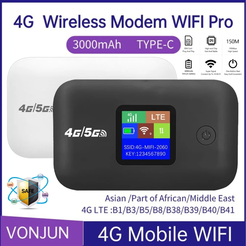 

Mini Outdoor WIFI Hotspot with SIM Card Slot 4G Lte WiFi Router 150Mbps Portable Wireless Modem 3000mAh Wireless Portable Router