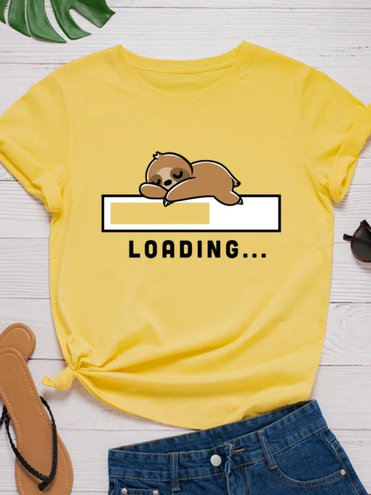 

Повседневная женская футболка больших размеров с принтом ленивца, женская футболка с коротким рукавом и круглым вырезом, свободная женская футболка, женские топы