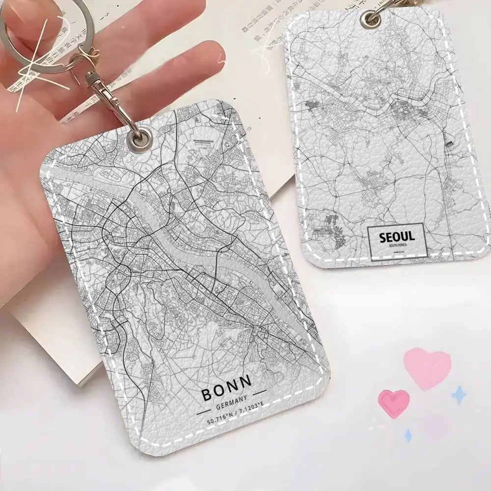 Line London New York City Map Card Wallet With Keychain Fashion Print Bank Card Protective Holder