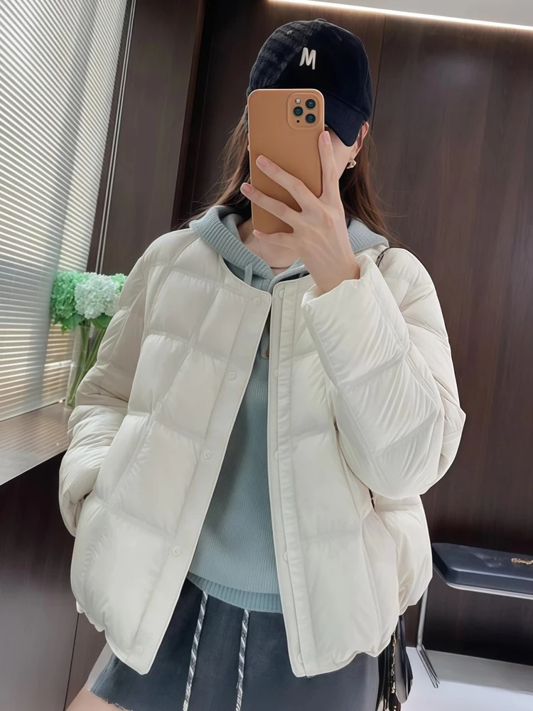 

Корейская легкая женская зимняя куртка-пуховик с круглым вырезом, новая модель, большие размеры, теплая верхняя одежда, универсальное пальто для стройности фигуры