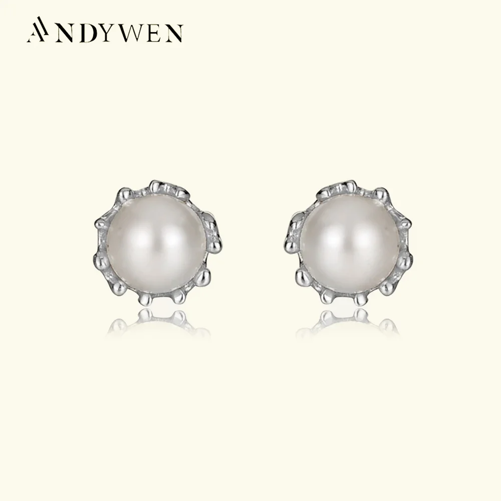 Andywen 925 Sterling Silber Gold Perle Blume Ohr stecker Clips pen dientes Piering Rock Punk 2023 edlen Schmuck