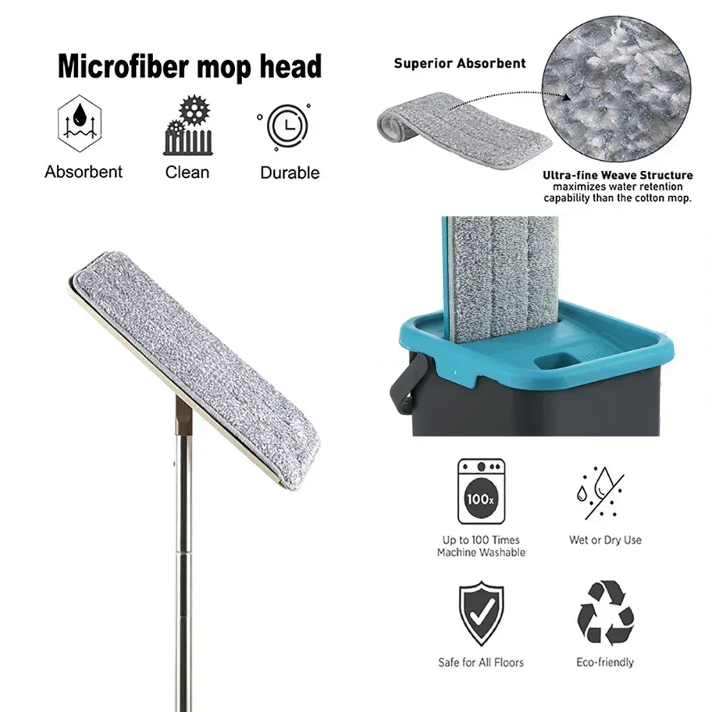 

Replace Mop Head Microfiber Replacement Head Floor Cleaning Cloth Pads Flat Squeeze Hand Free Wringing Tools for Home