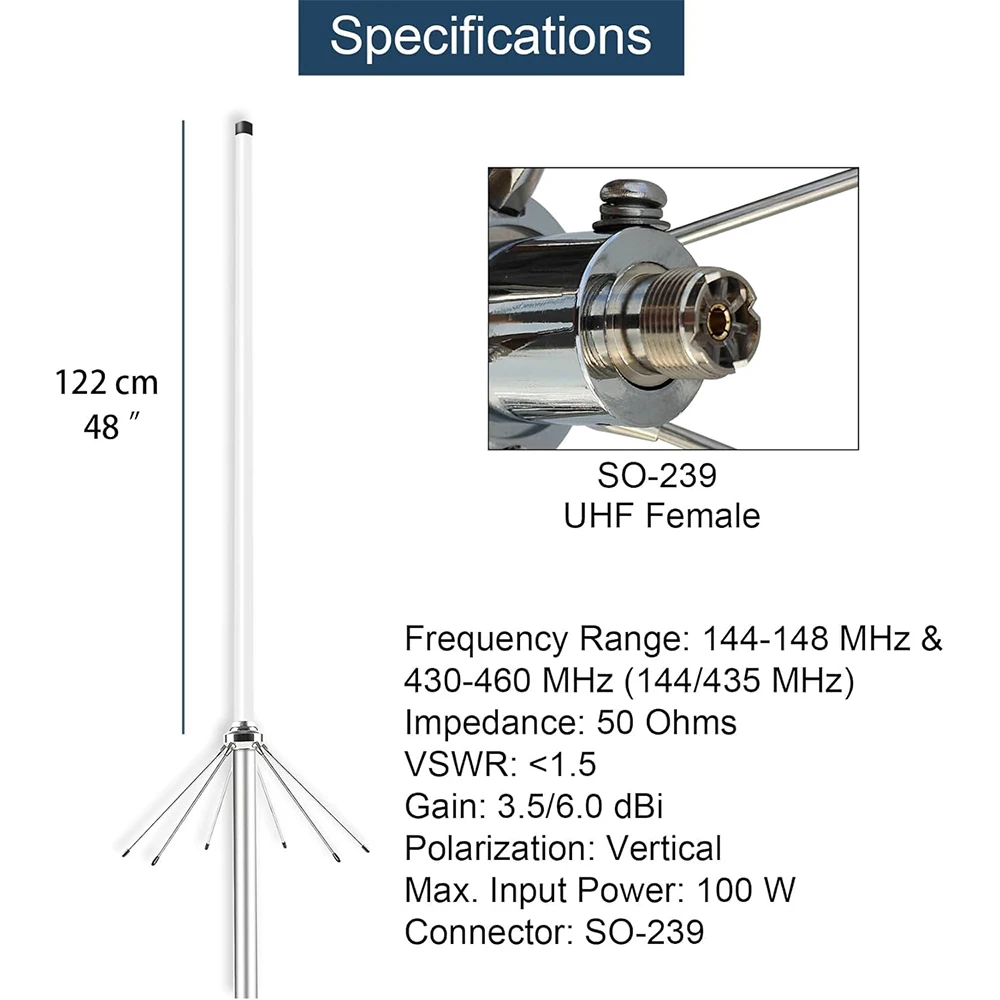 CR-8900 Car TV Antenna,144/435MHz VHF/UHF Full Coverage, Durable Fiberglass Base, Ideal for Outdoor Walkie-Talkie view 2
