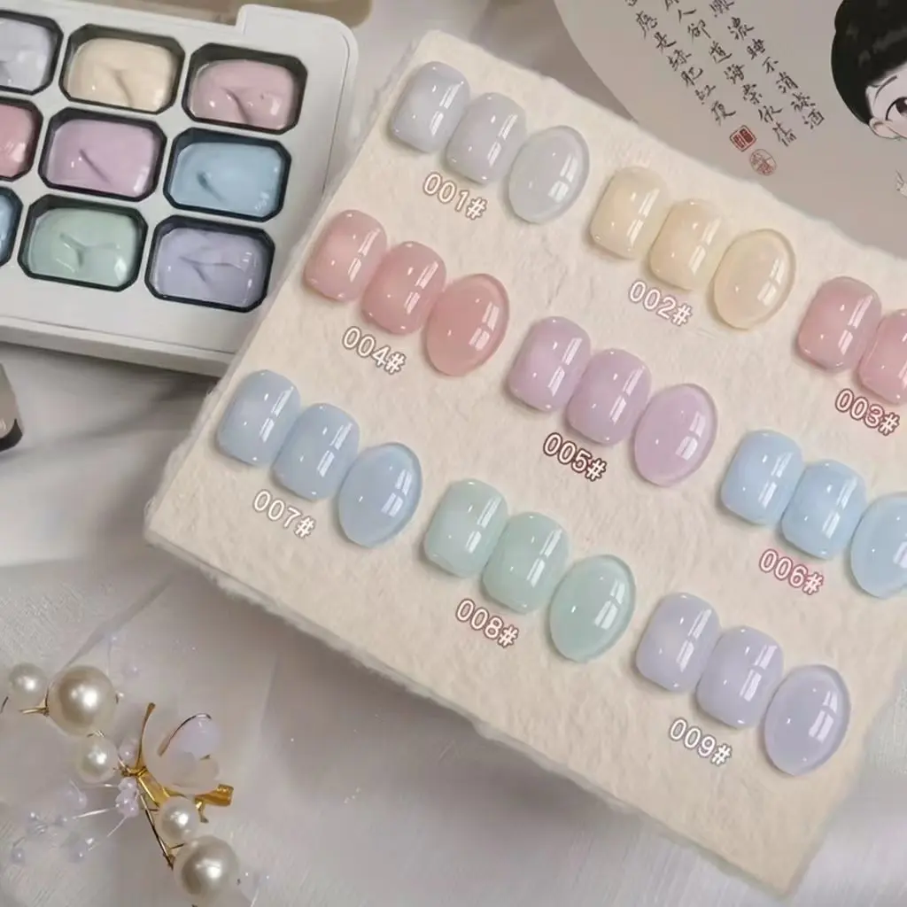 9-Color Light Macaron Nail Polish Gel, Solid Patting Gel, Blush Gradient Gel, UV Nail Gel, DIY Nail Art Charm