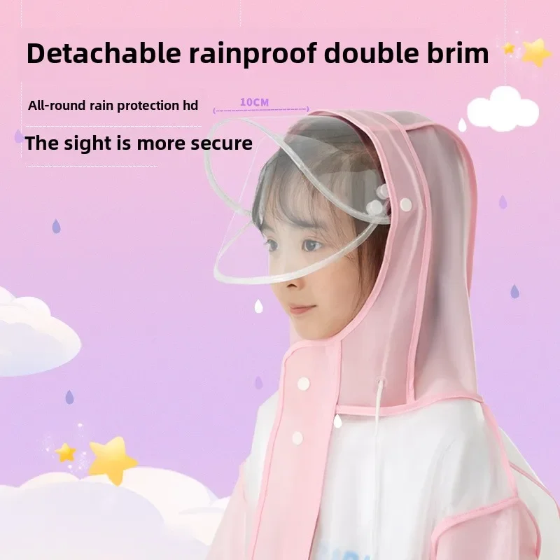 Add cartoon waterproof high-definition double eave raincoat to the position of children's raincoat backpack