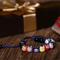 Colorful Handmade Ceramic Maneki Neko Bracelet Lucky Cat Polymer Clay Bead Bracelet Chinese Style Jewelry Accessories
