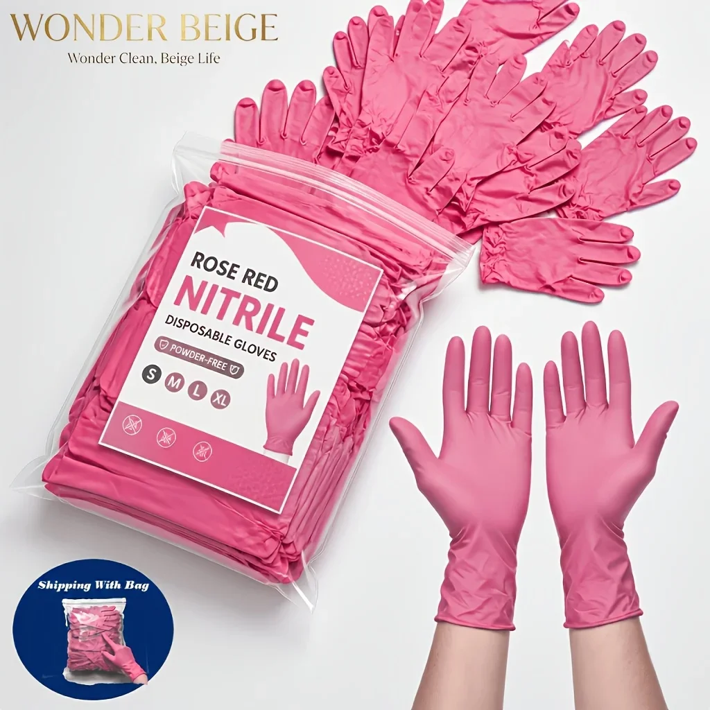 22/12PCS Pink Nitrile Gloves Disposable Powder Free Latex Gloves for Household Cleaning Beauty Salon Working Kitchen Gloves