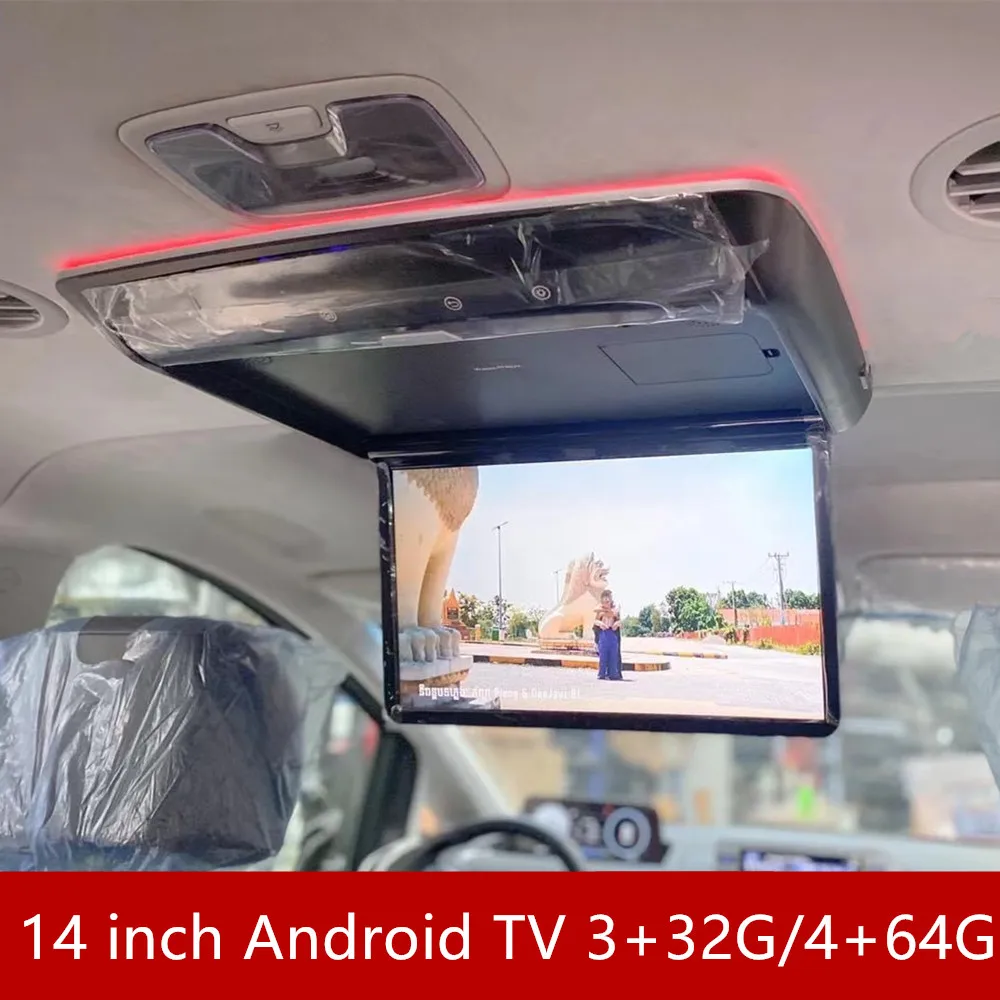 

Автомобильный монитор, 14 дюймов, Android 11, 4 Гб + 64 ГБ, 1080P, видео HD, цифровой IPS широкий экран, ультратонкий автомобильный кровельный проигрыватель, FM, HDMI, BT