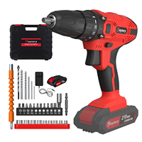 21V Cordless Power Drill, Cordless Screwdriver Drill Set 45Nm Power, 25+1 Torque, 2 Speed, LED Light, 1.5Ah battery, RED