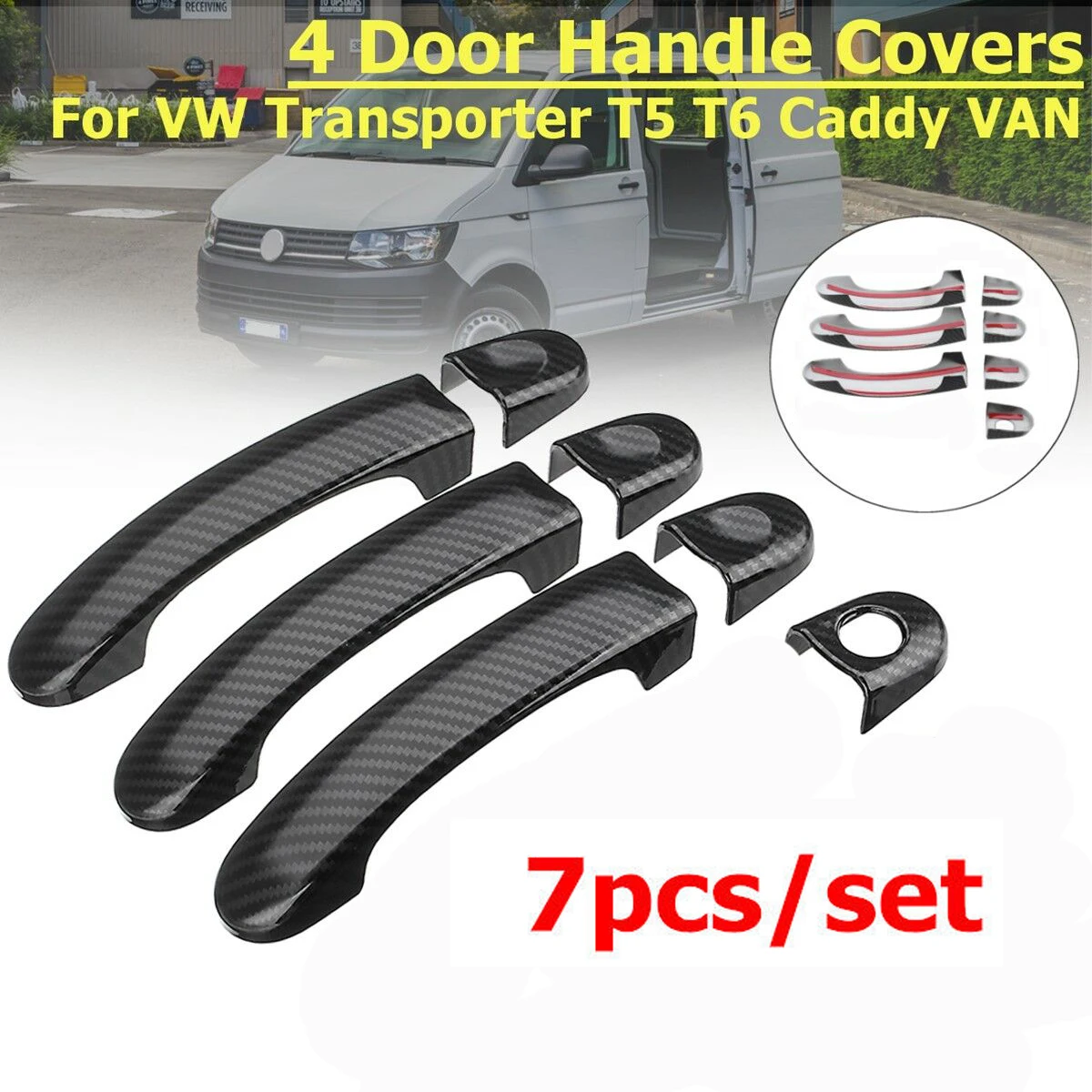 

7x Door Handle Cover Trim Car Exterior Door Handle Accessories For VW TRANSPORTER T5 03-15 15-up CADDY VANS 04-15