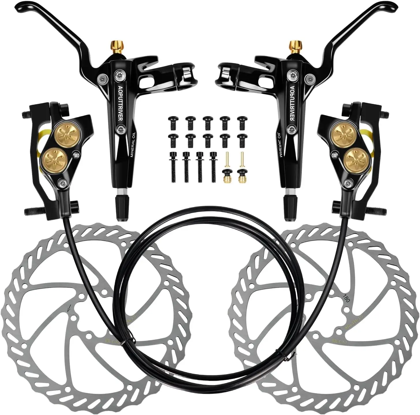 

MTB Hydraulic Brake Set 4 Pistons, Disc Brake Bicycle Set Front and Rear 80 mm Brake Discs,610 nm Dry Braking Force Riding