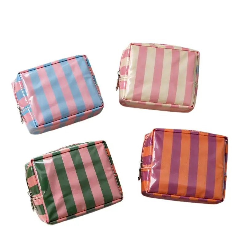 Mini PVC Gestreifte Kosmetiktasche Make-up-Tasche Wasserdichte Reise-Toilettentasche Make-up-Pinsel-Etui – Detail 6