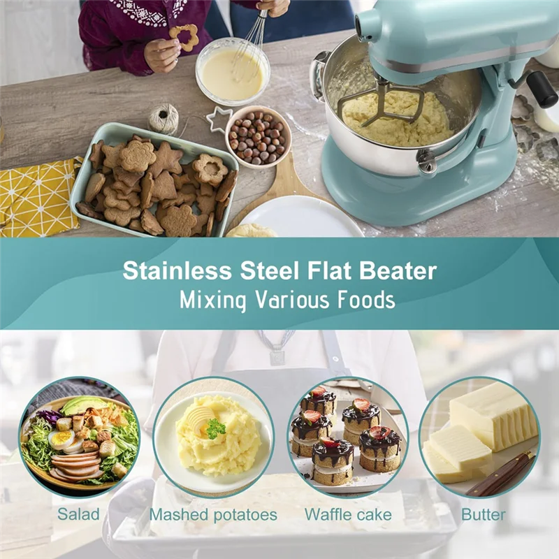 A84G-6QT Stainless Steel Mixer Bowl With Bowl Lid Covers & Beater Paddle Attachment Replacement For Kitchenaid Stand Mixer