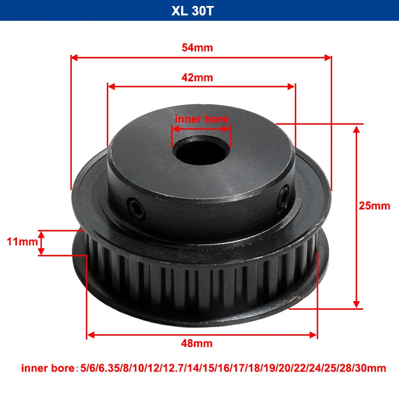 Imagem -05 - Rodas Síncronas de Aço Preto Sincronismo Polia Furo 530 mm tipo bf Furo de Chaveta Largura 11 mm Xl28t 30t 3x1.4 4x1.8 5x2.3 6x 2.8 mm