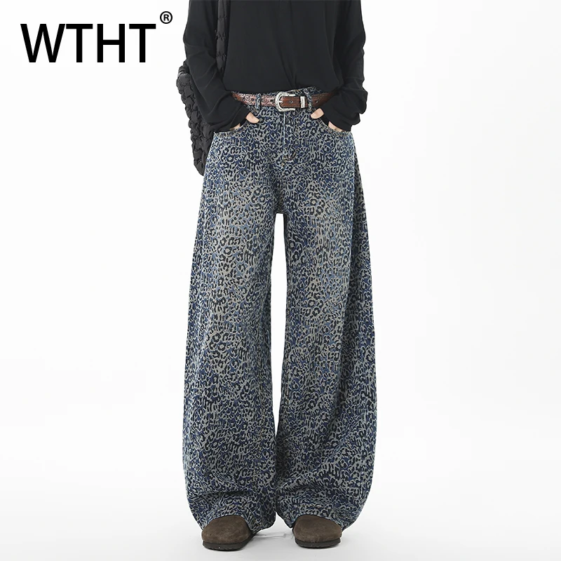 

WTHT Vintage Men's Leopard Print High Street Denim Pants Fashion 2026 Spring Wide Leg Loose Straight Jeans Male 2A2800