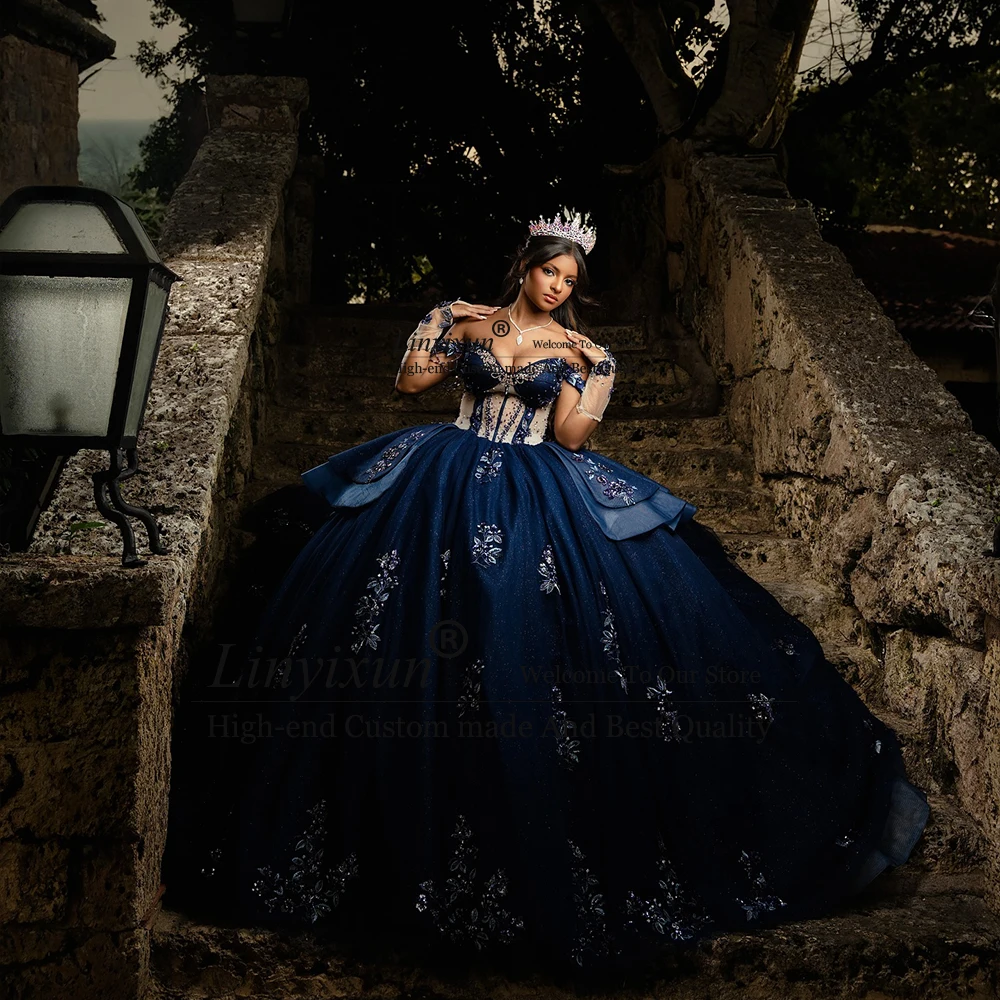 Magnifiques robes de Quinceanera en cristal, robes de bal à paillettes pour filles, fête d'anniversaire, douce 16, personnalisées, épaules dénudées, robe de cérémonie