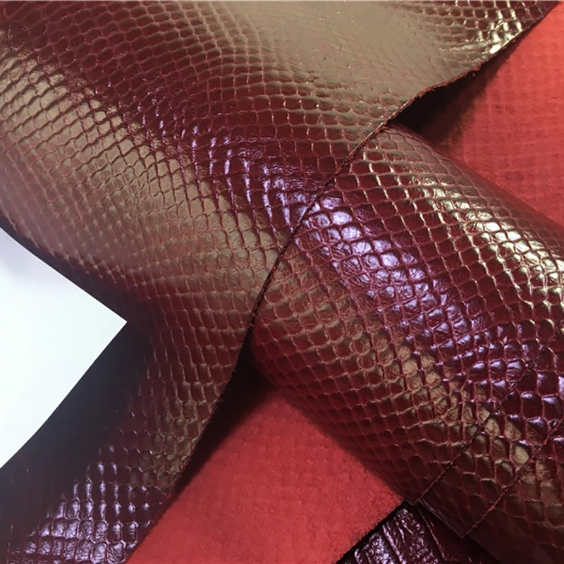 Dark Red Crocodile Snake Pattern Chrome Tanned Leather, Head Layer Cowhide, Embossed Leather, Handmade DIY Hand Leather, 0.7mm