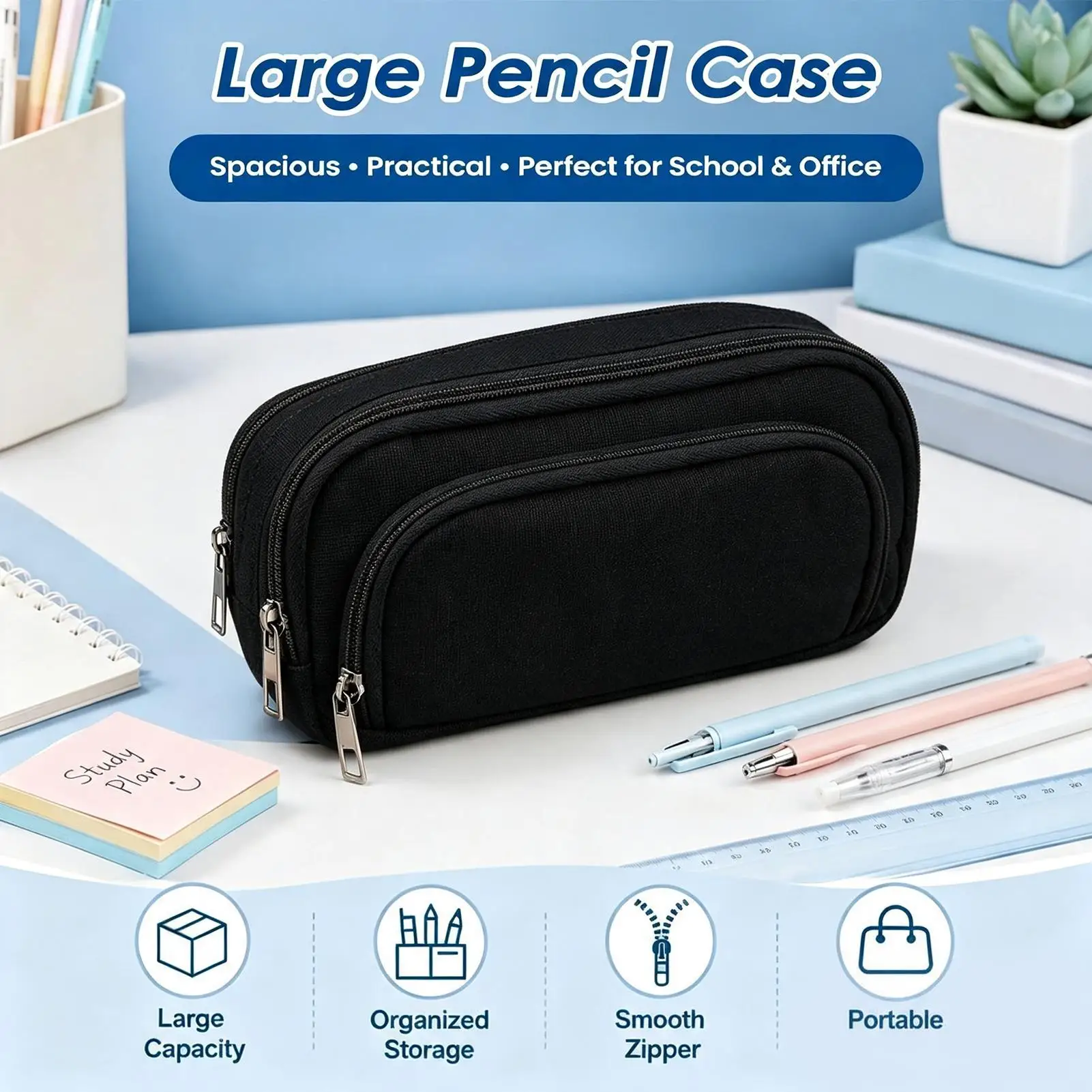 Pencil Case Pouch Multi Compartment Stationery Organizer Stationery Storage Makeup Bag for Middle School College Dorm Backpack