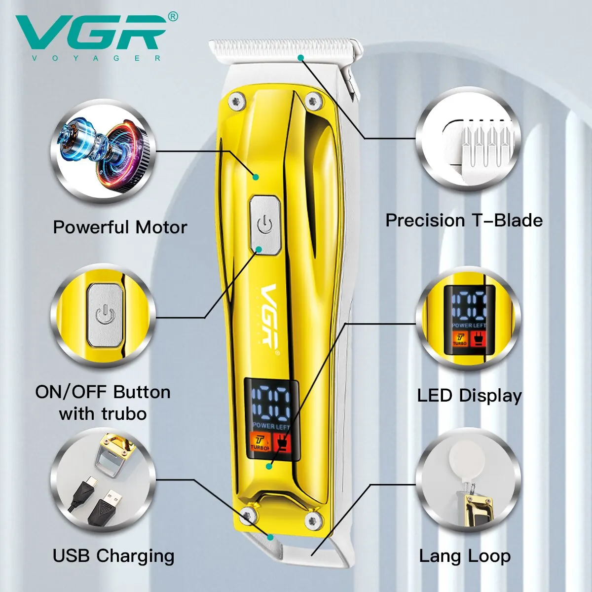 VGR Hair Clipper Electric Hair Cutting Machine Cordless Haircut Machine Rechargeable Hair Trimmer Portable Trimmer for Men V-956