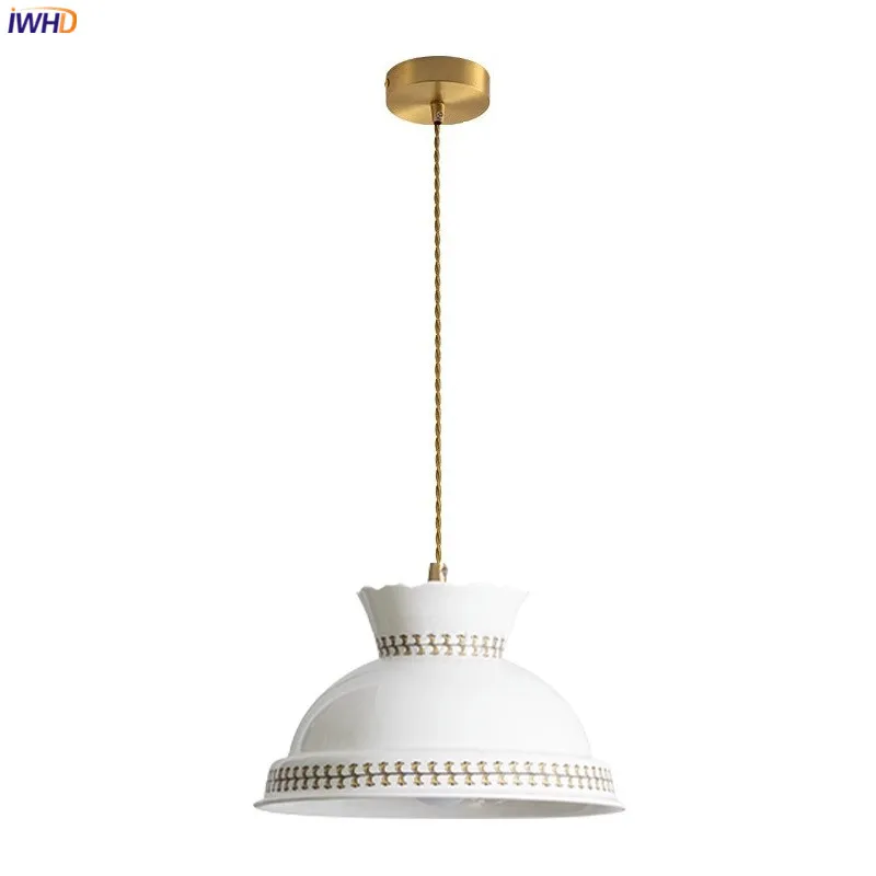 

IWHD Flower Ceramic Modern LED Pendant Light Fixtures Bedroom Living Room Bathroom Nordic France Style Copper Hanging Lamp