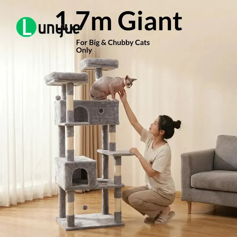 Large Cat Tree Flannel Climbing Frame with Nest Jumping Platform Multi Layer Shelf Luxury Villa Customizable for Indoor Cats