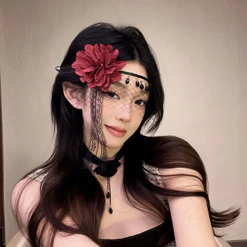 

Black Lace Flowers Women Masquerade Mask Veil Tassel Mystery Sexy Eye Accessories Venetian Halloween Party Cosplay Carnival Prom