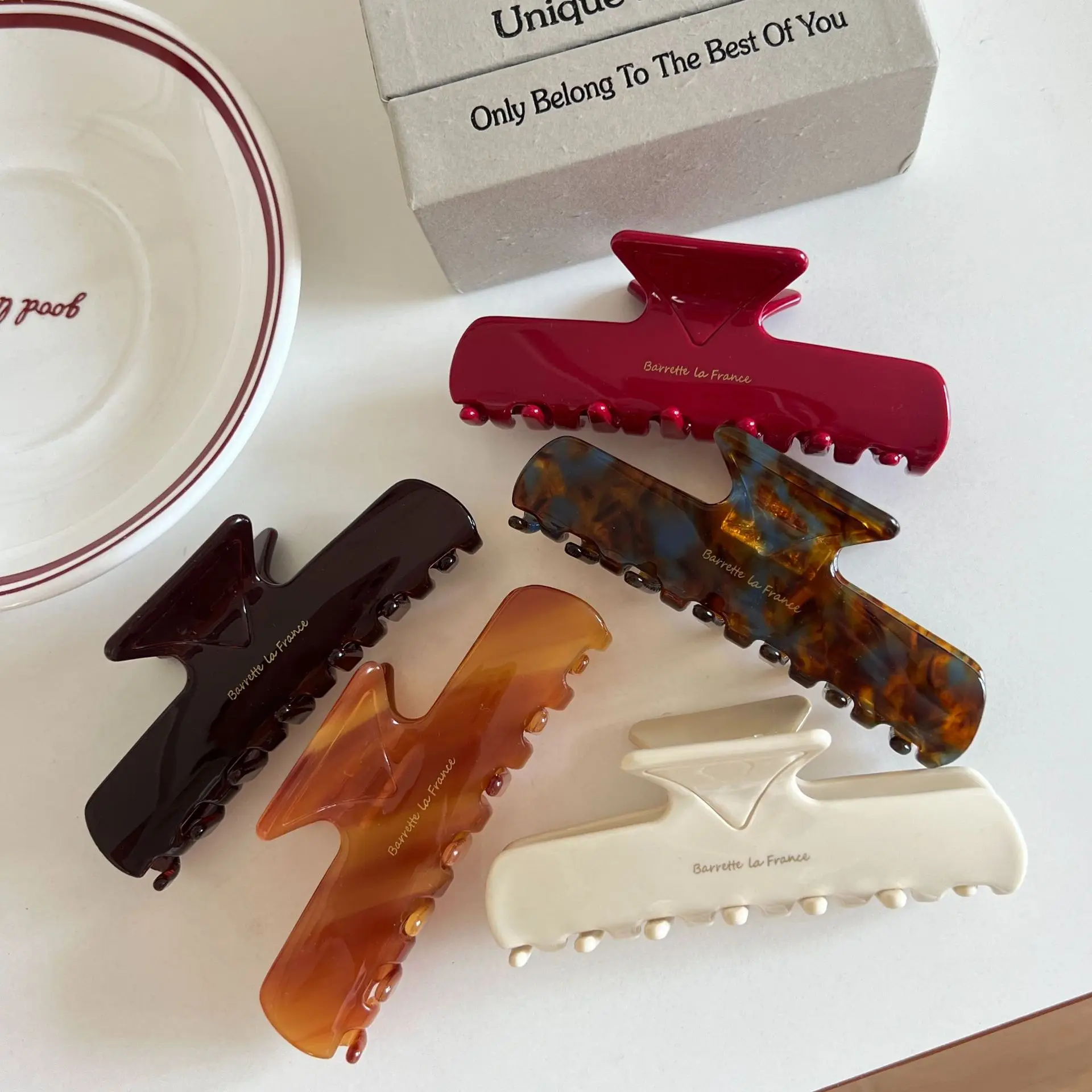 الفرنسية الرجعية تصميم هندسي 10 سنتيمتر مستطيل مشبك شعر بسيط موضة خلات كبيرة القرش كليب إكسسوارات الشعر للفتيات امرأة