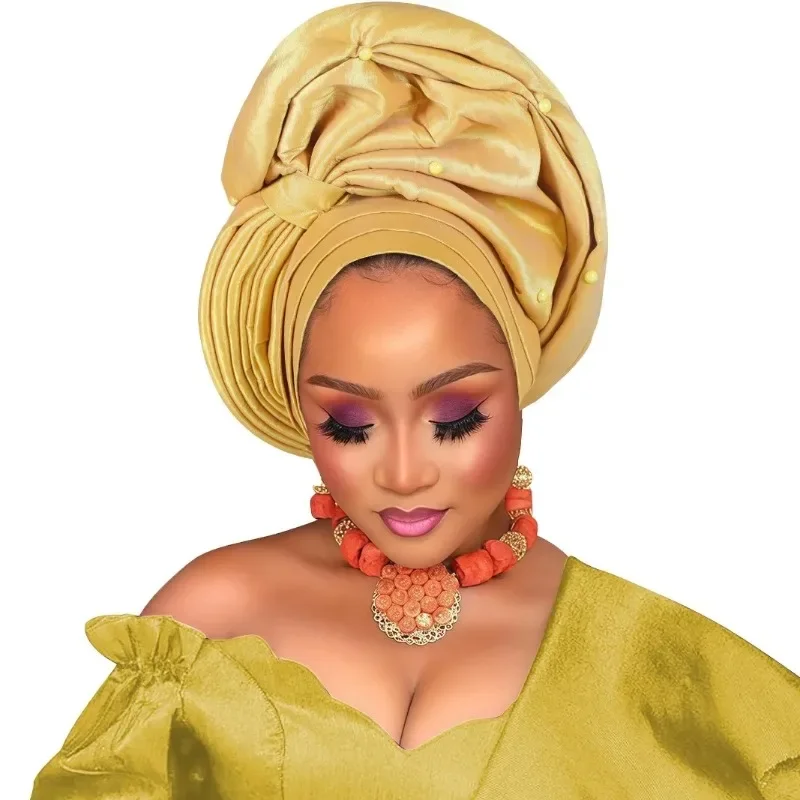 سيدة الأفريقية أشرطة رأس قبعة عمامة للنساء نيجيريا Autogele Headtie أغطية الرأس حفلة الزفاف السيارات Geles Turbante أفريقيا ربطة الرأس #2