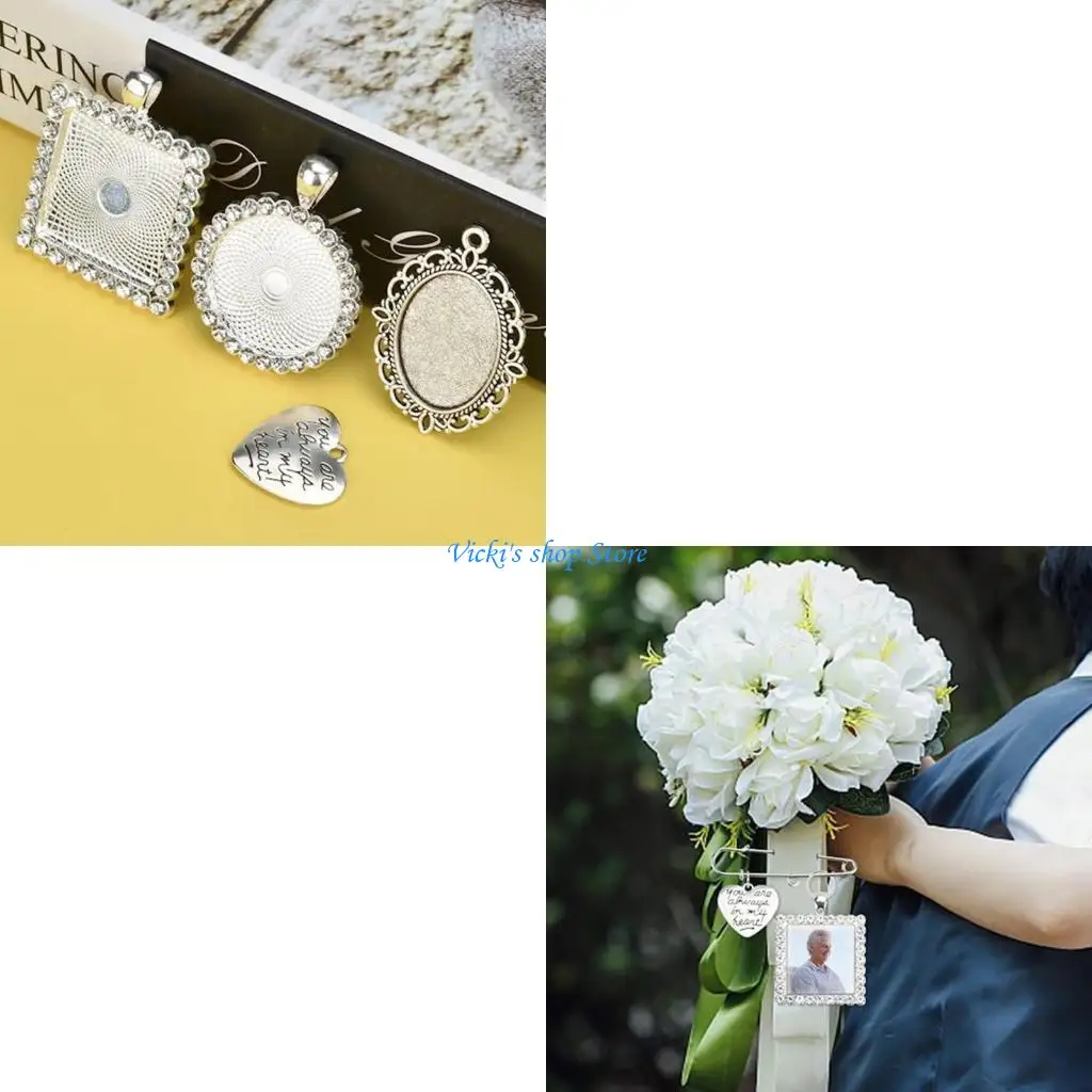 

49Pcs Oval Round Square Silver Pin Brooch with Glass Gemstones Heart Pendant