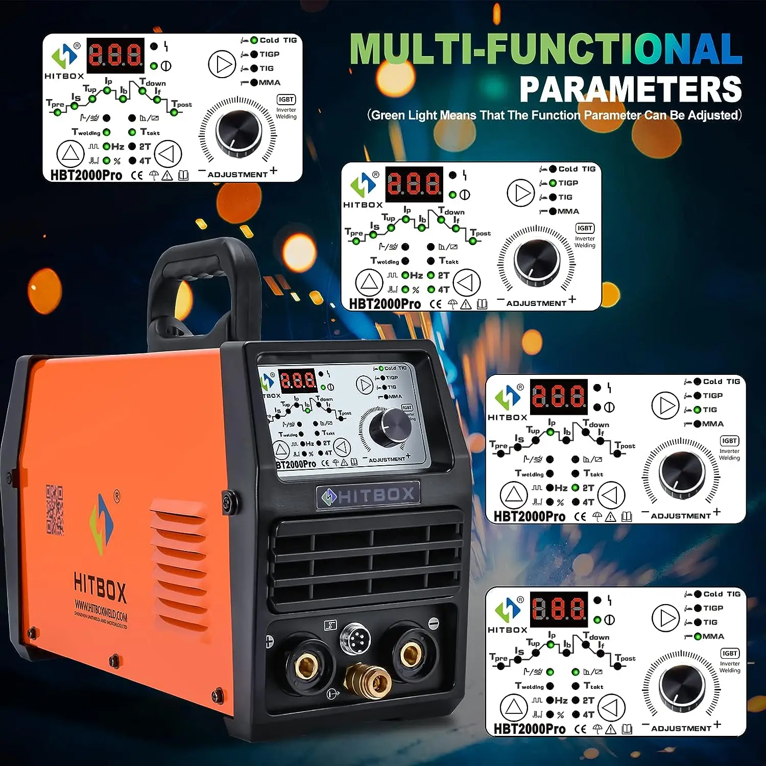 Mesin las TIG HITBOX, Inverter DC frekuensi tinggi 200A, mesin las TIG panas/TIG/nadi dingin HBT2000PRO