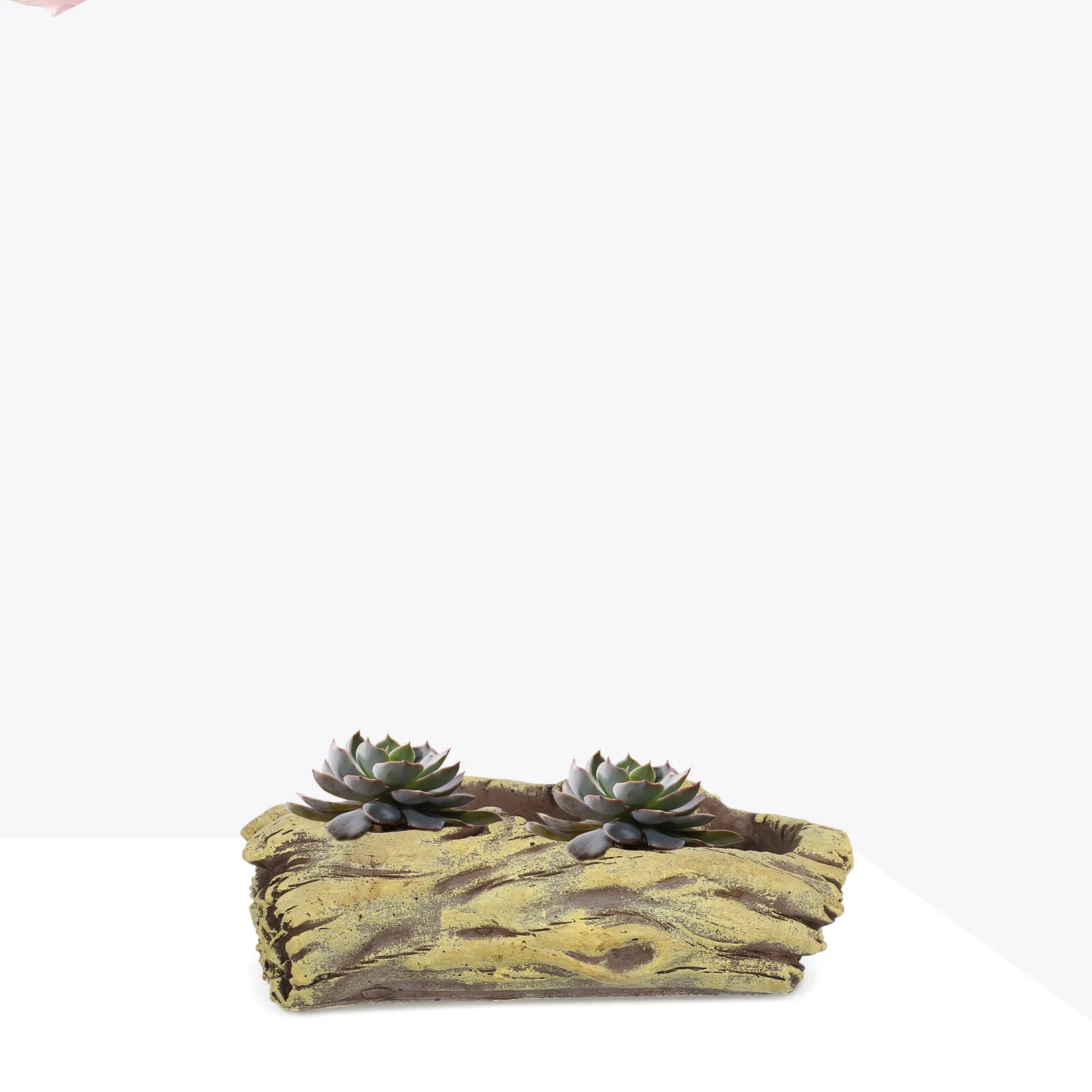 Vintage Concrete Planter Driftwood Log Stump Cement Succulent Pot Rustic Artificial Tree Trunk Flower Container for Patio