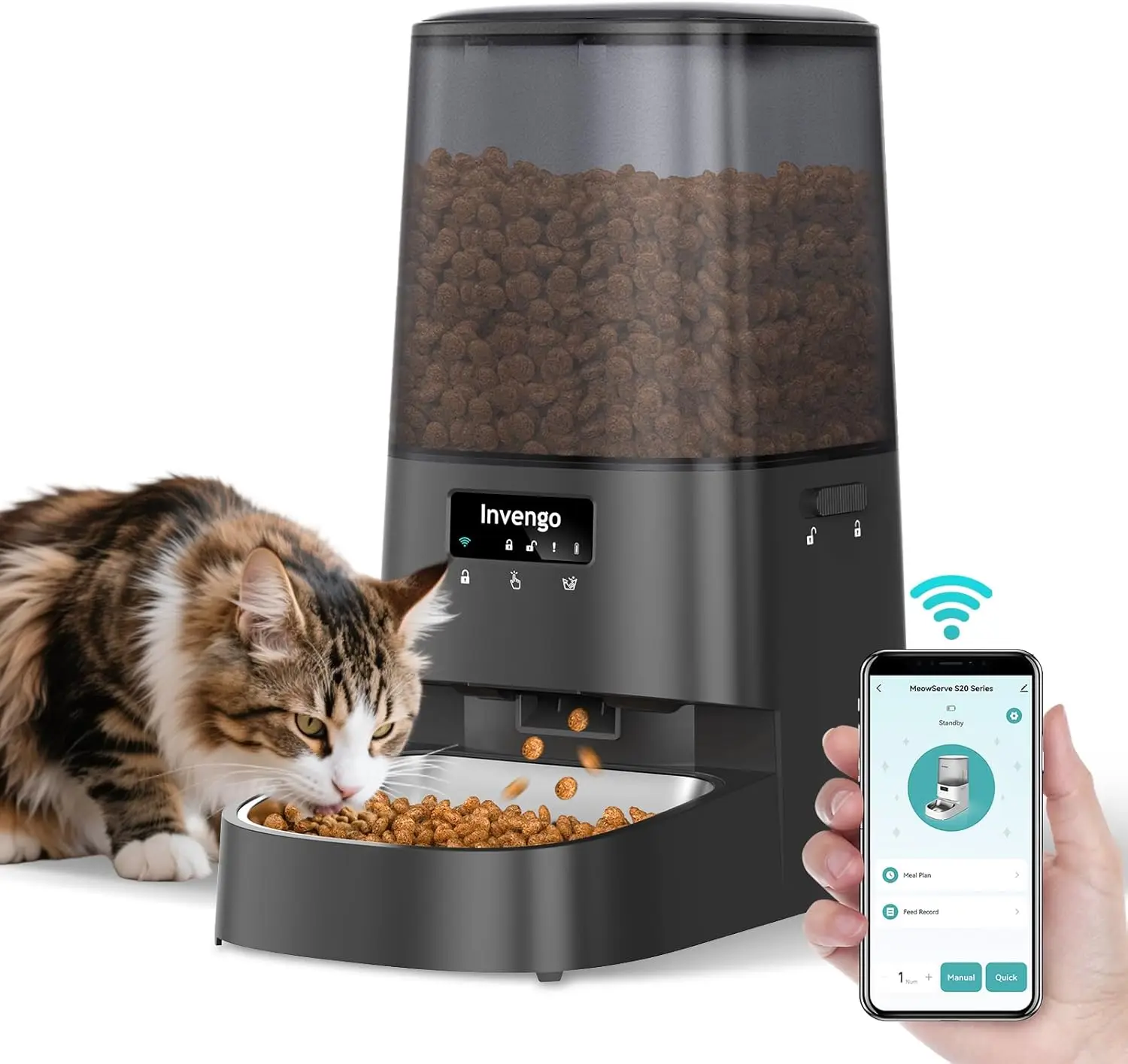 

Automatic Cat Feeder with App Control, 5L Food Dispenser for Cats and Small Dogs, 2.4/5G Wi-Fi, Programmable Portions, Stainless Steel Bowl