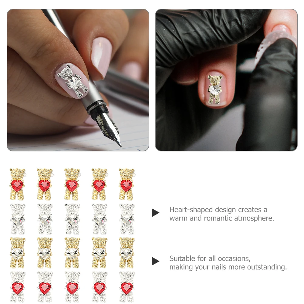 

20pcs Bear Decor Rhinestones Creative Manicure Charms Delicate Women Diy Art Supplies Flatback Gems Fashionable Stickers Unique