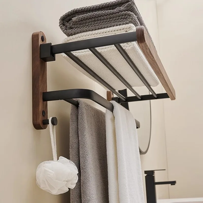 Rak Handuk Kayu Solid Walnut Rak Kamar Mandi Toilet