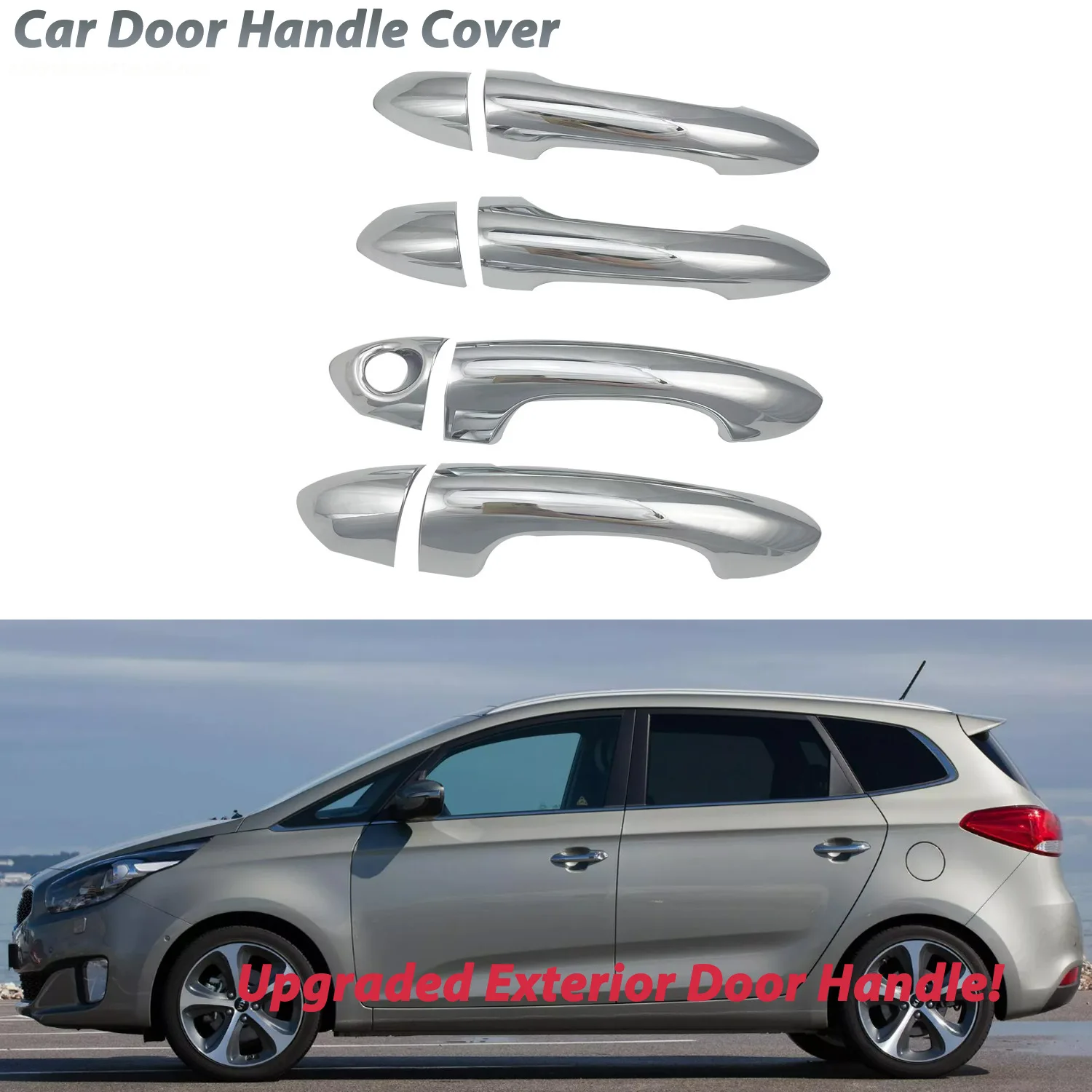 Chrome Door Handle Cover Trim for 2013 Kia Carens, Exterior Door Pull Cup Decoration Accessories