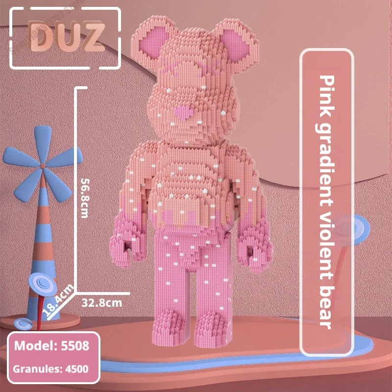 Kids Toys Cartoon Mini Love Violent Bear Bearbrick Model with Light Building Block DIY Micro Bricks Christmas Birthday Gift