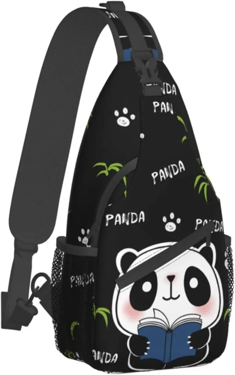 Cartoon Panda Bamboo Sling Bags Shoulder Backpack Crossbody Men Women Gym Climbing Runners Cycling Travel One Size