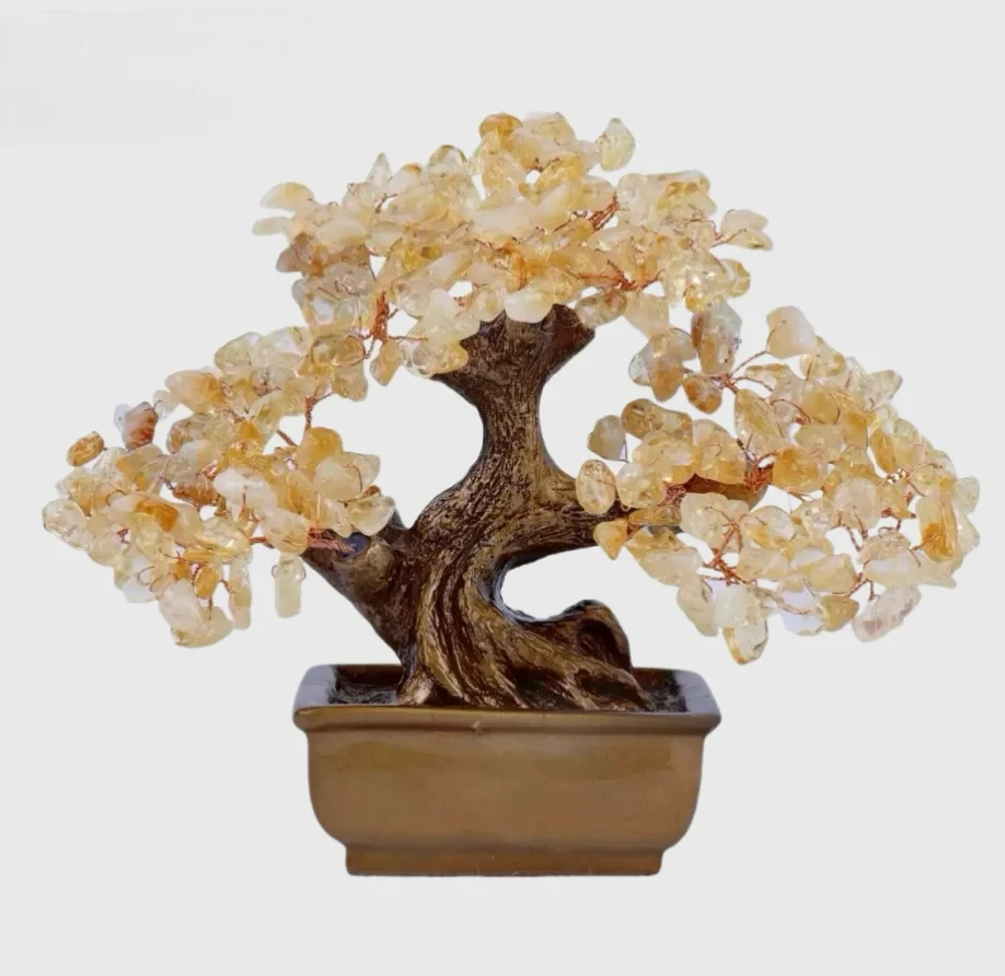 Yellow Citrine Crystal Tree Of Life, Handcrafted Feng Shui Money Tree, Chakra Healing Stone Bonsai, Home Decor Gift For Friends
