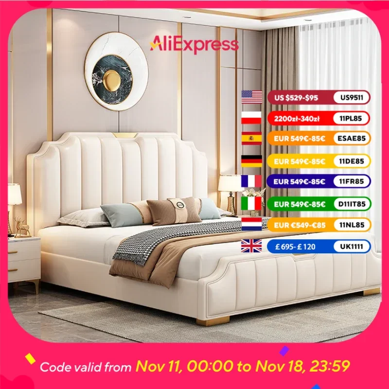 

White Headboard Space Bed Frame Modern Princess High Storage Double Bed Bedroom Full Size Queen Cama Grande Bedroom Furniture