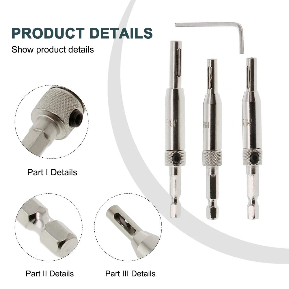 

3pcs Self Centering Hinge Drill Bits Set Door Cabinet Pilot Holes HSS Hex Groove Groove Workshop Equipment Power Tools