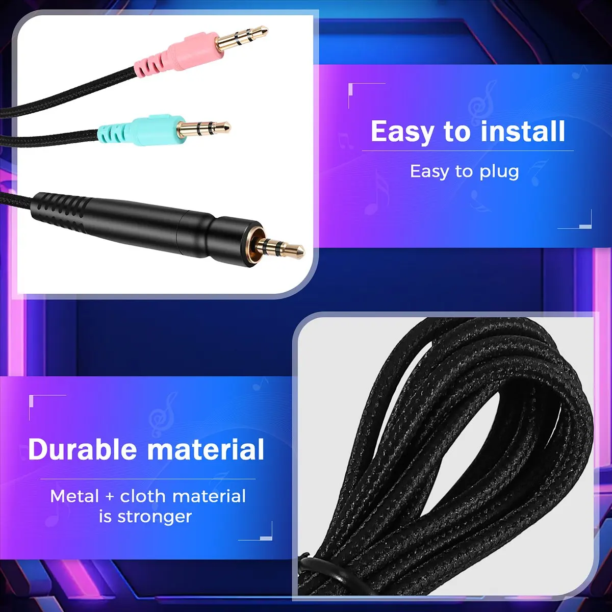 #78P Consumer Electronics,Cable for Sennheiser G4ME ONE Headphones(PC Version 2 Meters) (black)